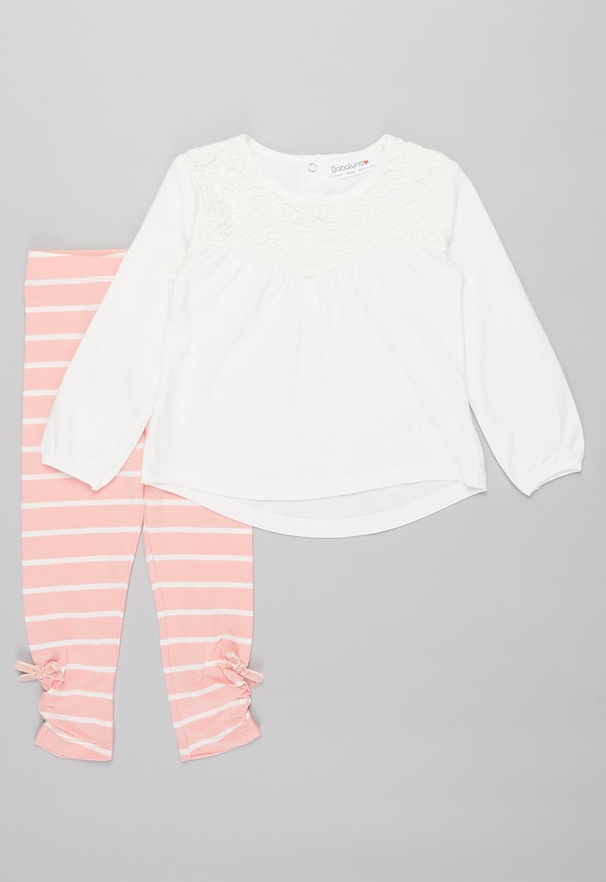 MINOTI - Long sleeve top & legging set cream - white & pink