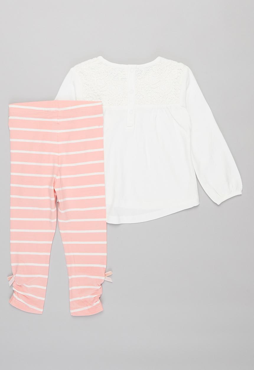 MINOTI - Long sleeve top & legging set cream - white & pink