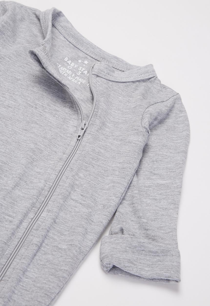 Baby Star - Zip closure babygrow - grey 