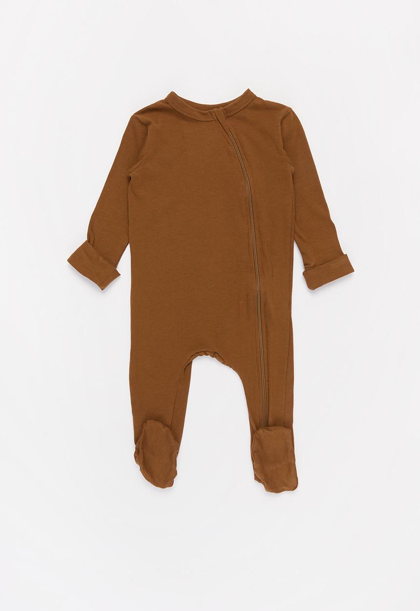 Baby Star - Zip closure babygrow - brown