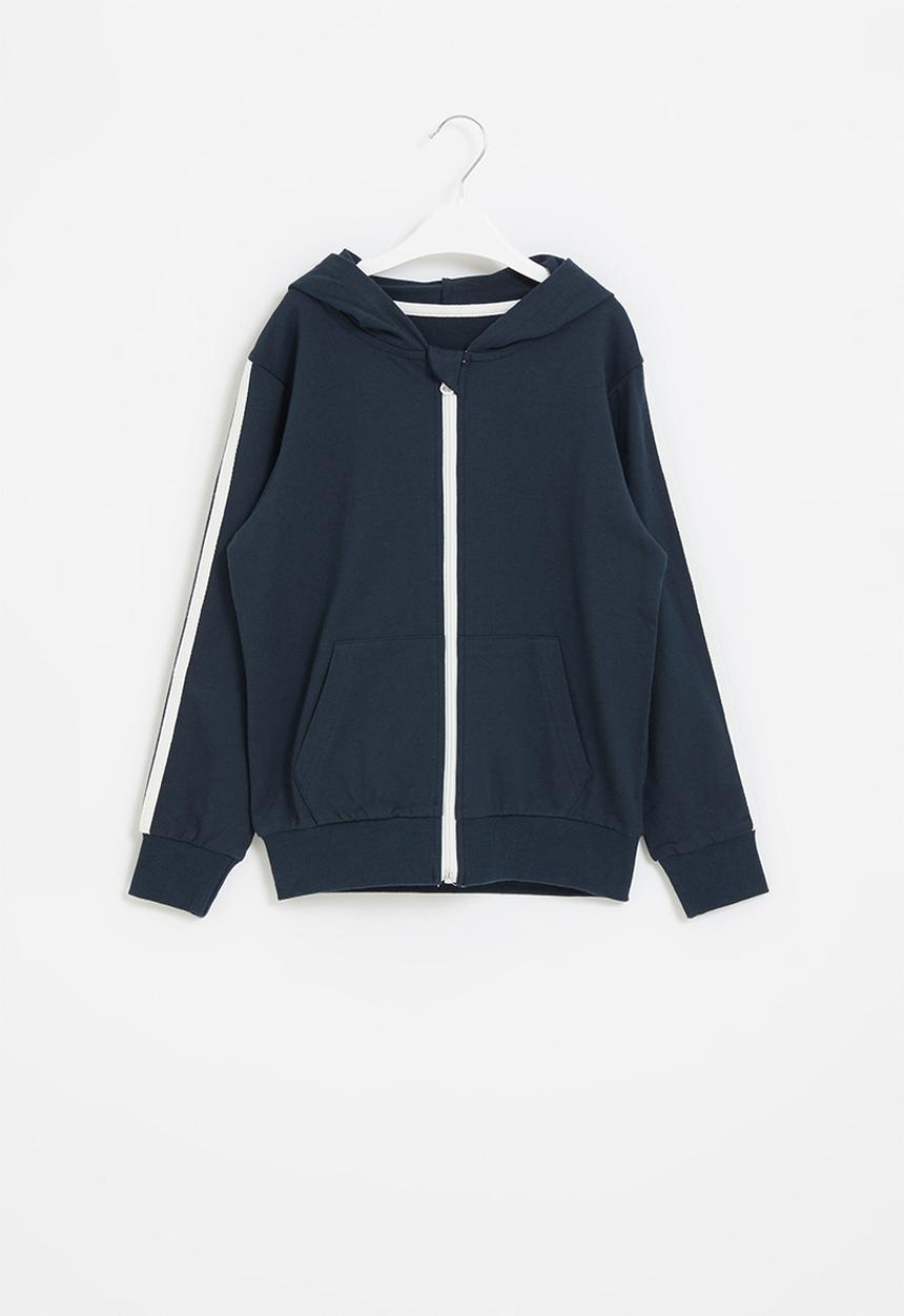 Pop Candy - Boys side tape zip through hoodie - navy