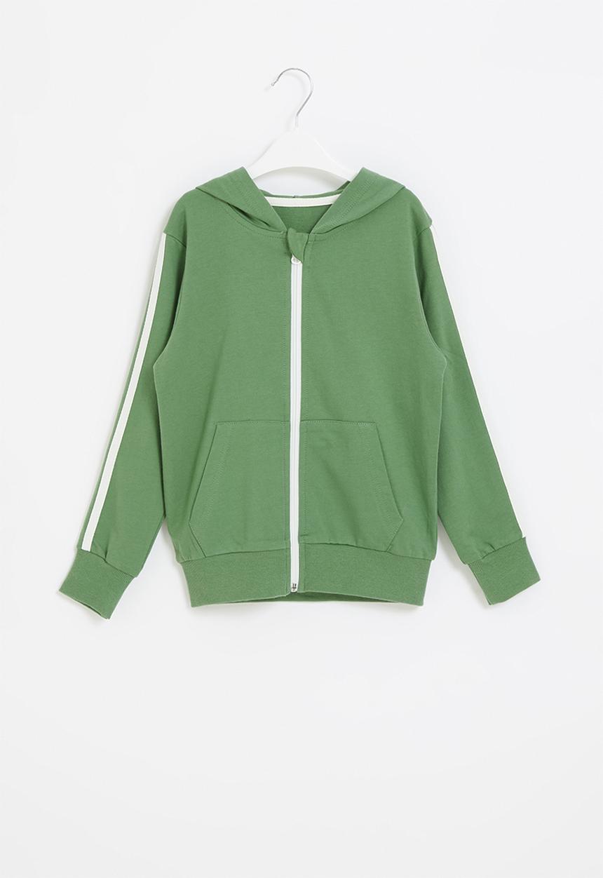 Pop Candy - Boys side tape zip through hoodie - green