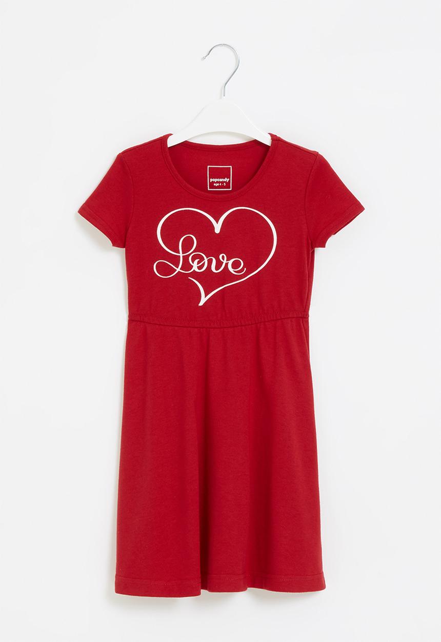Pop Candy - Combo tiered short sleeve dress - red