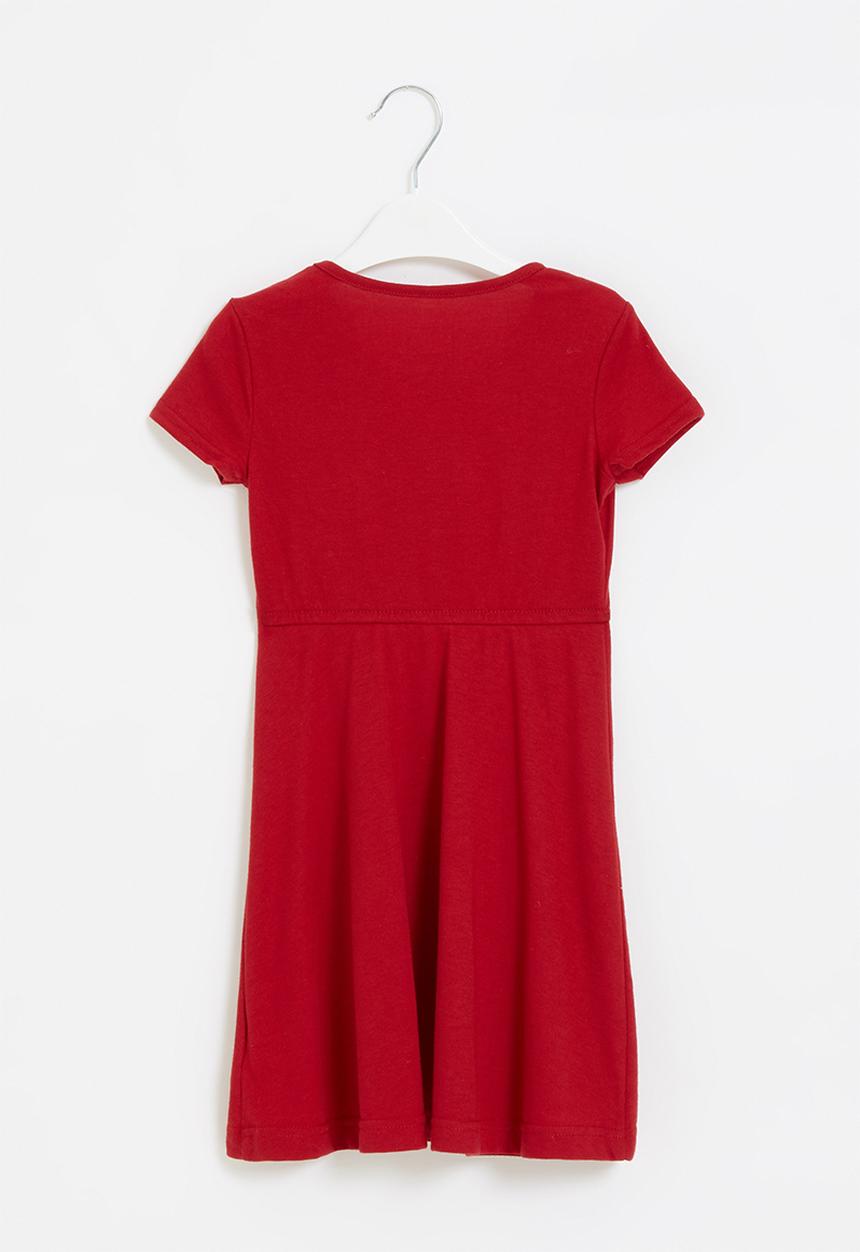 Pop Candy - Combo tiered short sleeve dress - red