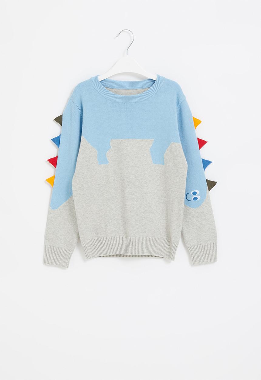 Pop Candy - Boys dino knitwear - grey & blue
