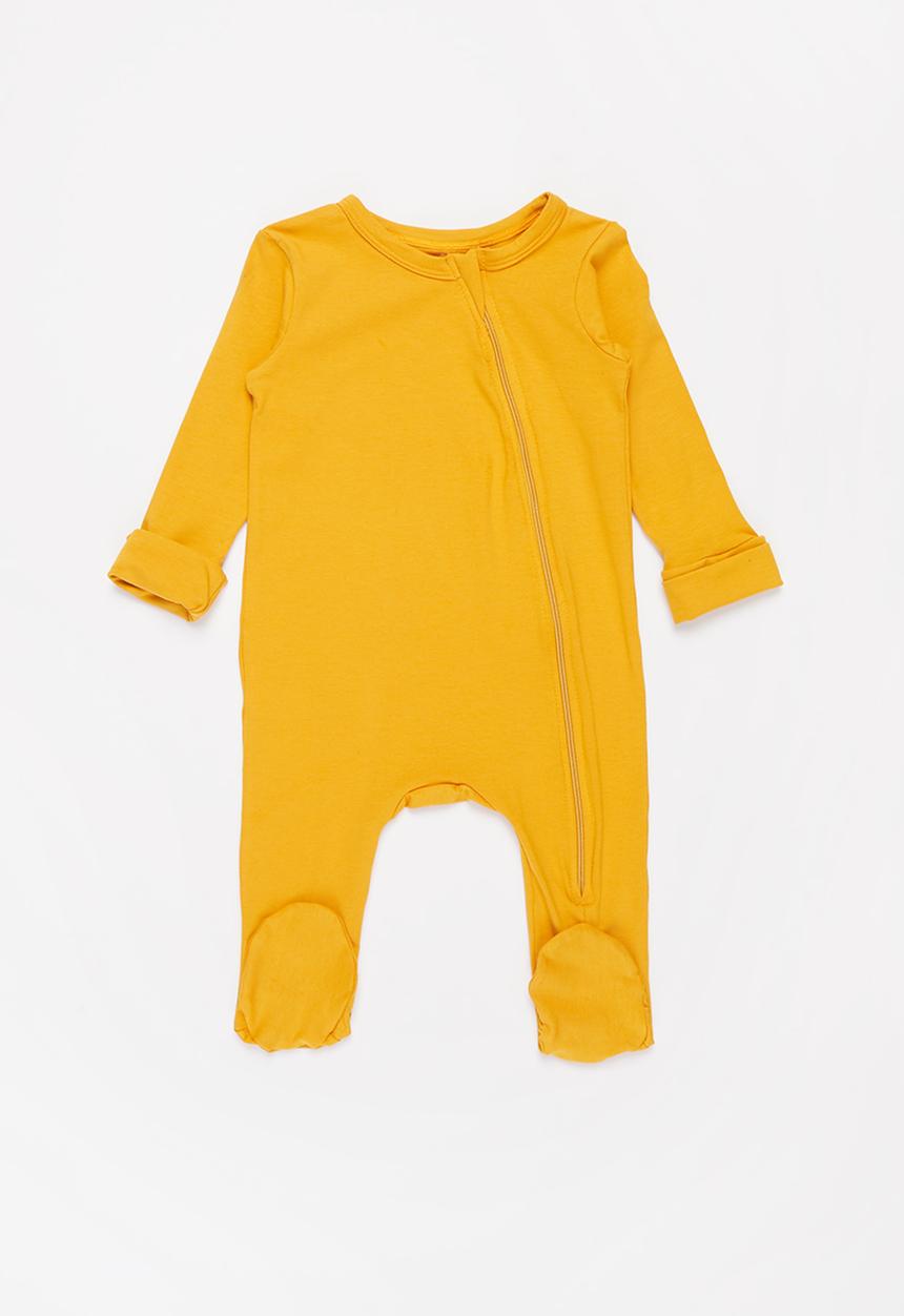 Baby Star - Zip closure babygrow - mustard