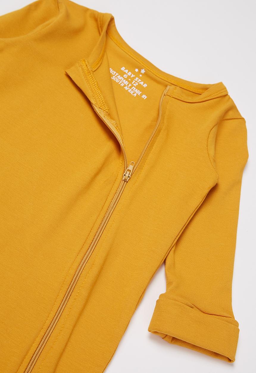 Baby Star - Zip closure babygrow - mustard