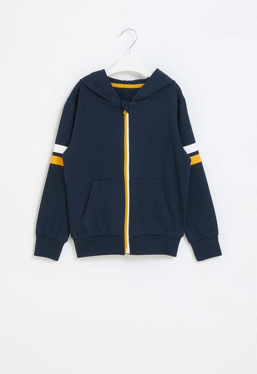 Pop Candy - Boys side stripe zip through hoodie - navy