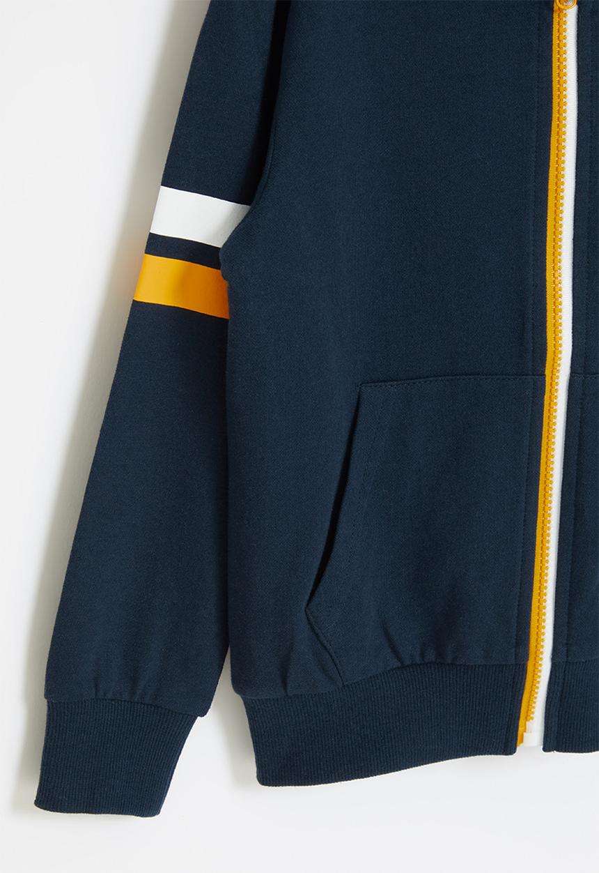 Pop Candy - Boys side stripe zip through hoodie - navy