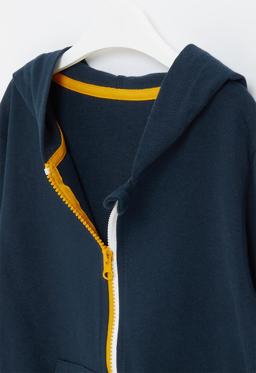 Pop Candy - Boys side stripe zip through hoodie - navy