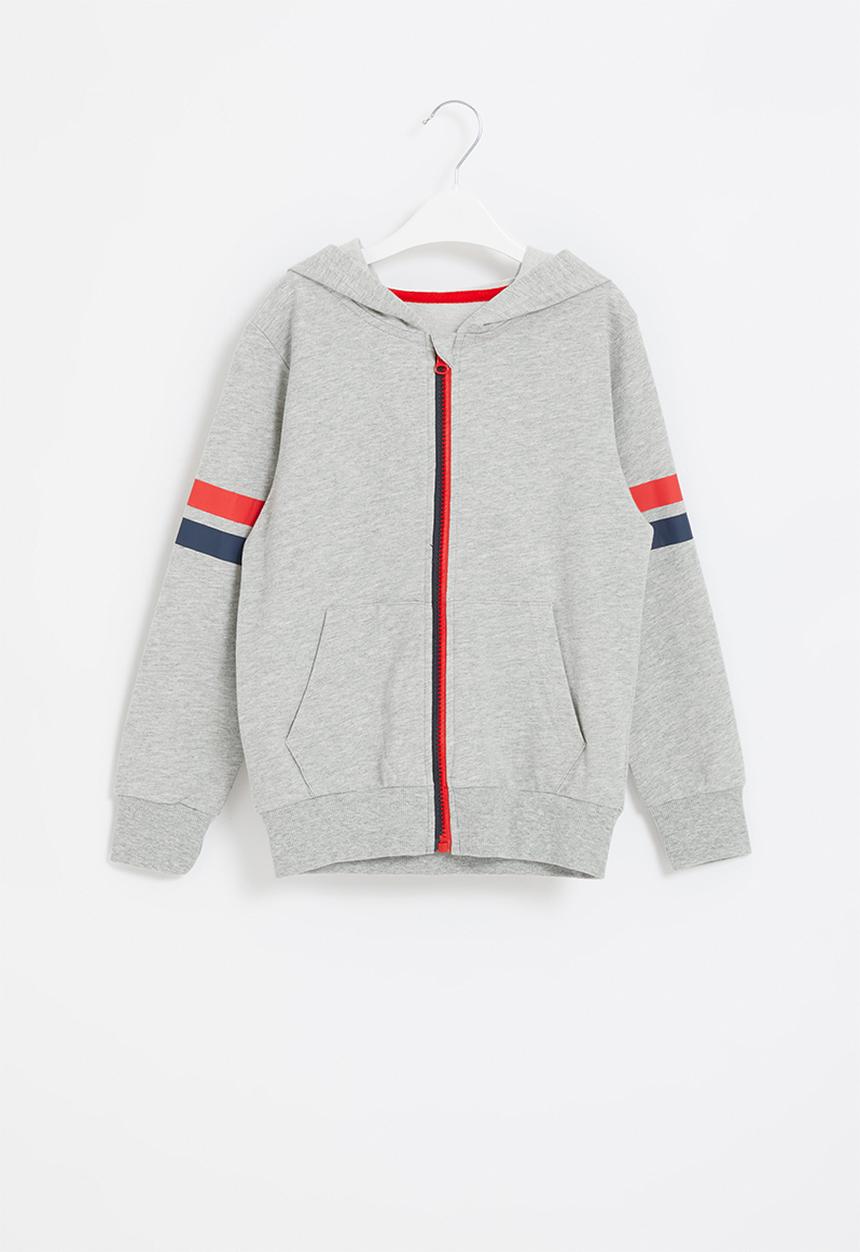 Pop Candy - Boys side stripe zip through hoodie - grey