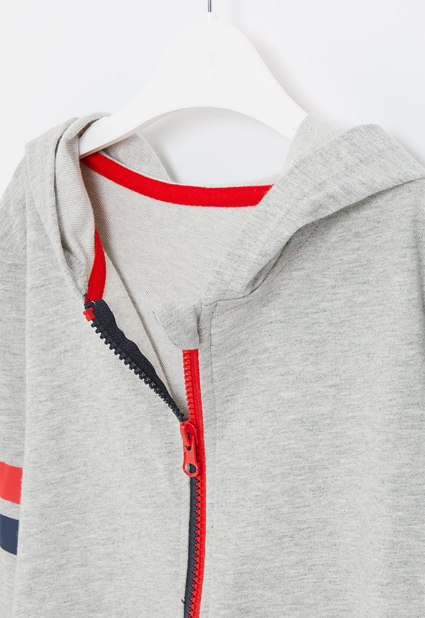 Pop Candy - Boys side stripe zip through hoodie - grey