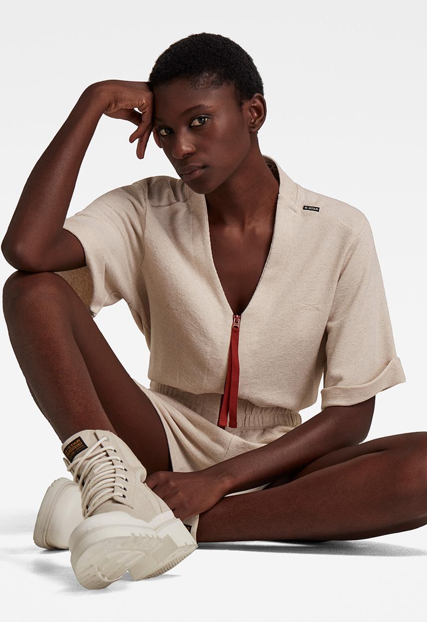 G-STAR - Contrast zipper blouse playsuit - ecru