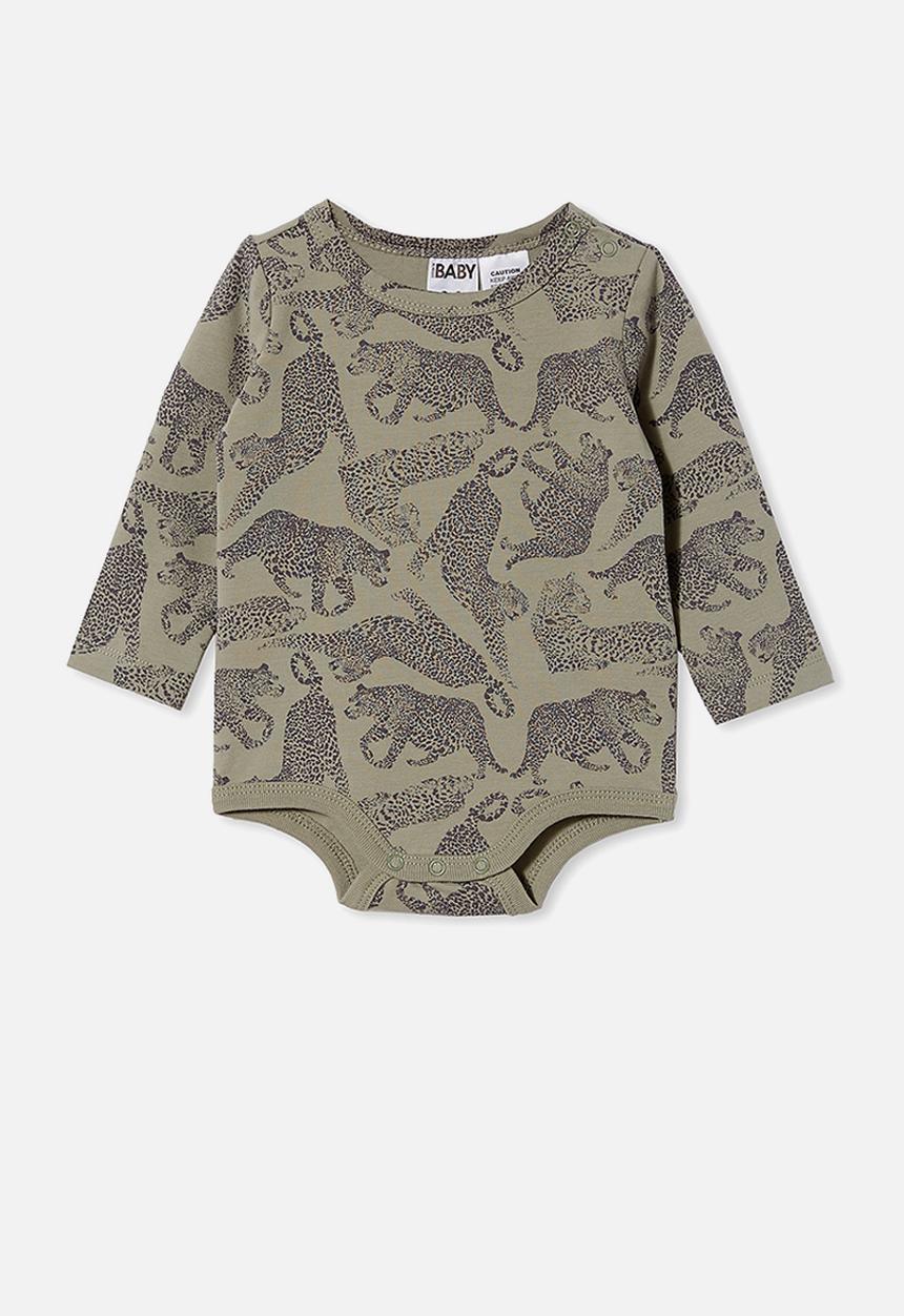 Cotton On - The long sleeve bubbysuit - silver sage/charlie cheetah