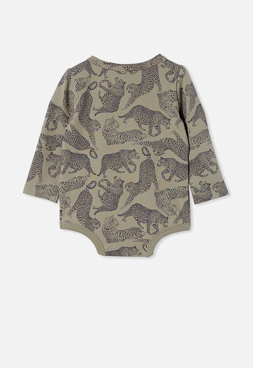 Cotton On - The long sleeve bubbysuit - silver sage/charlie cheetah