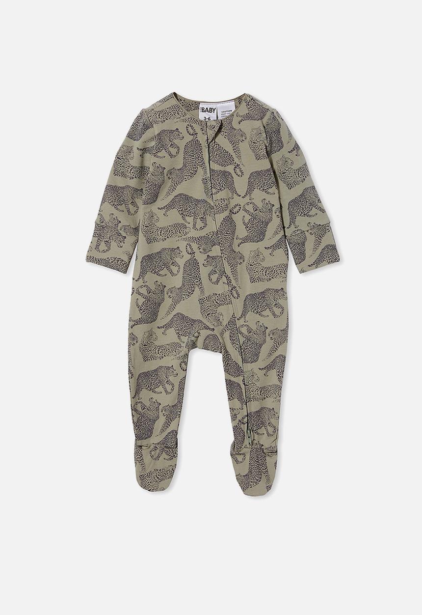 Cotton On - The long sleeve zip romper - silver sage/charlie cheetah