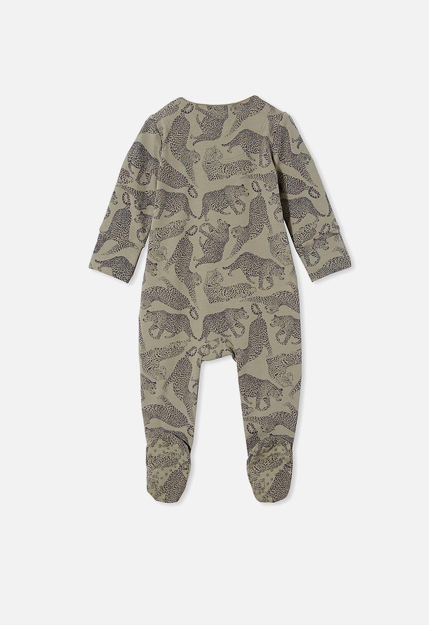 Cotton On - The long sleeve zip romper - silver sage/charlie cheetah