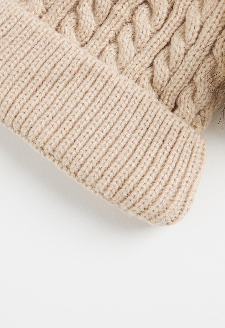 Baby Star - Double faux fur pom pom beanie - beige