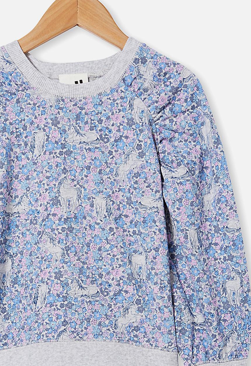 Cotton On - Priscilla puff sleeve top - dusk blue/unicorn garden
