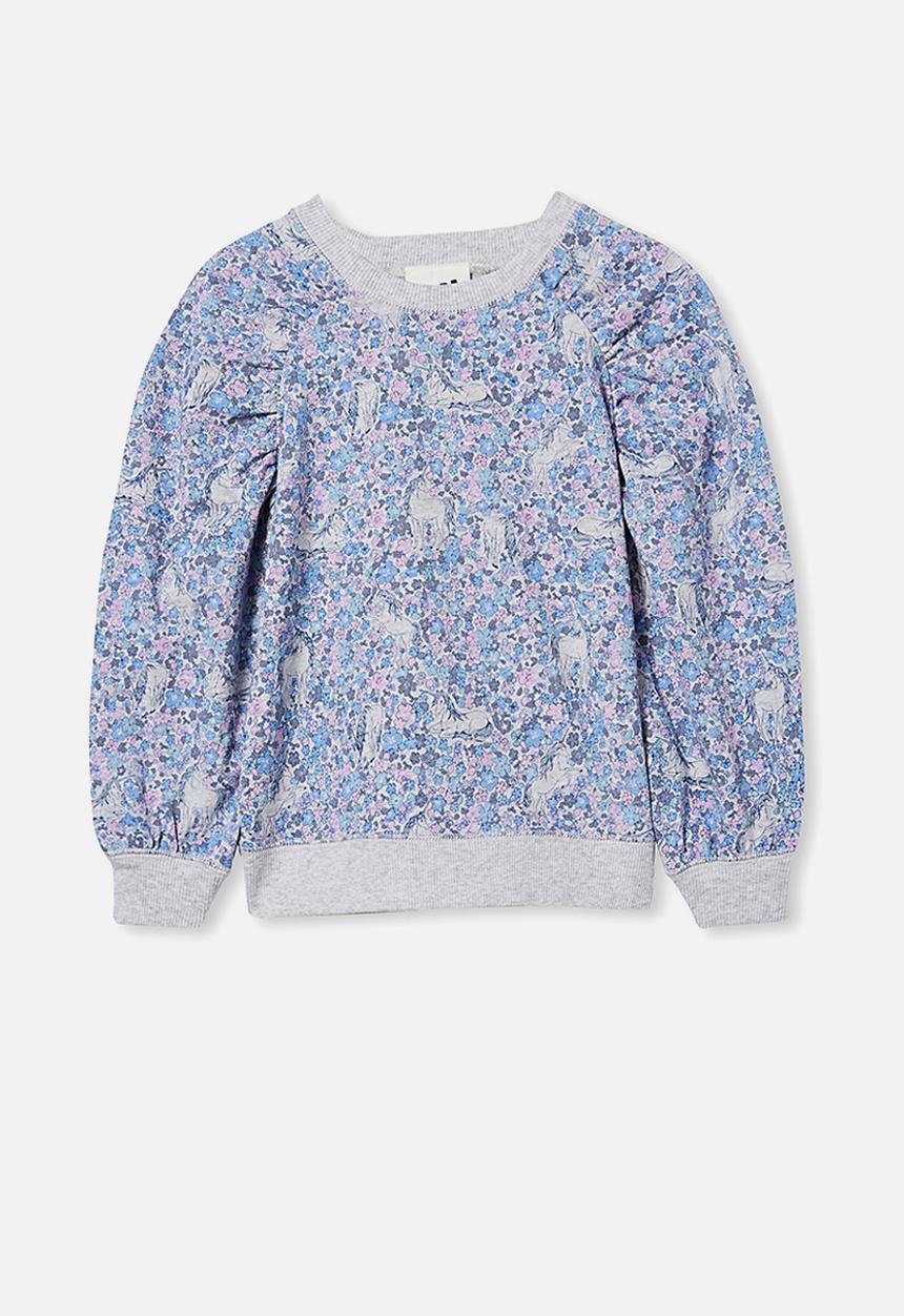 Cotton On - Priscilla puff sleeve top - dusk blue/unicorn garden