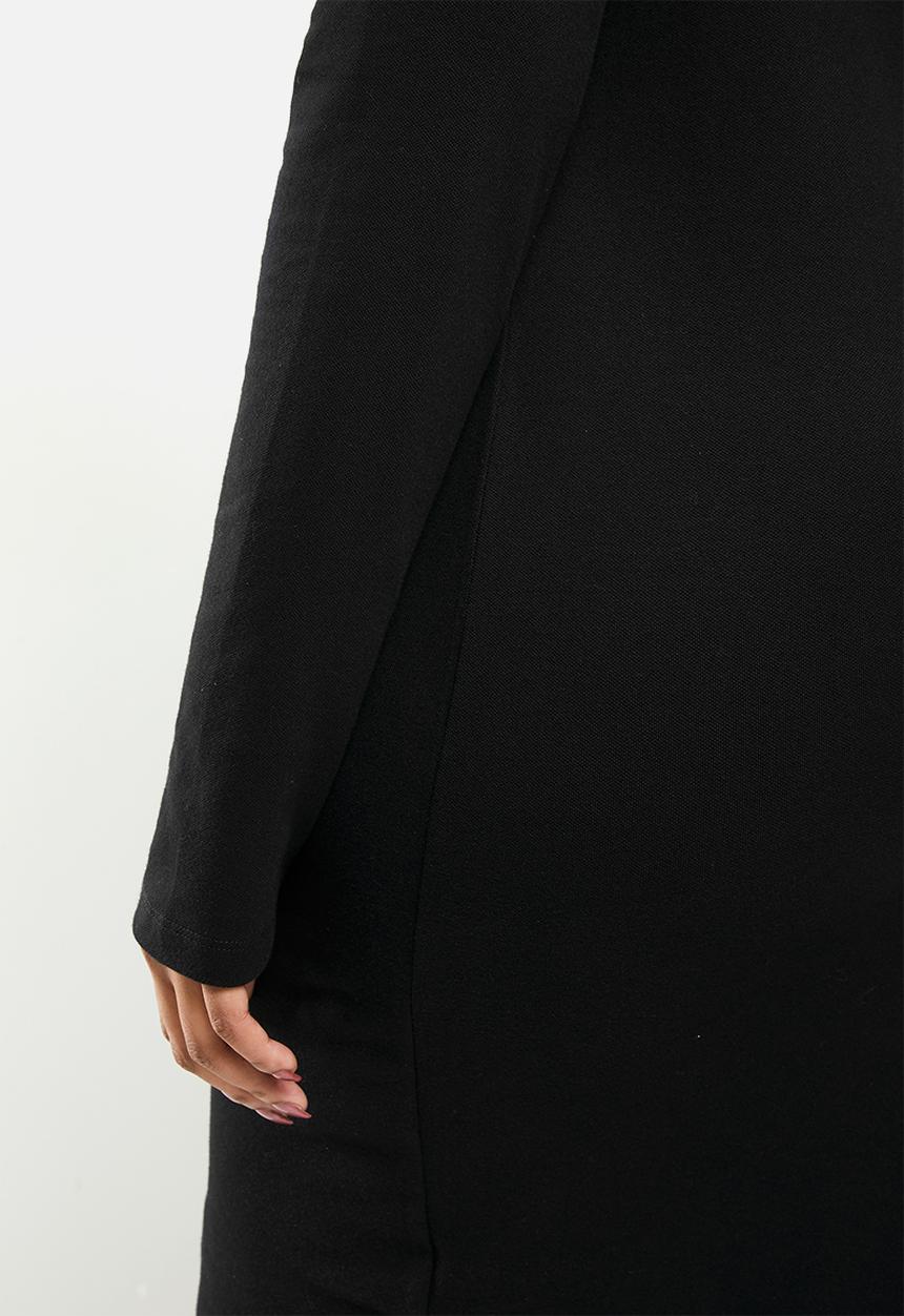 POLO - Plus renni exclusive long sleeve rhinestone golfer dress - black