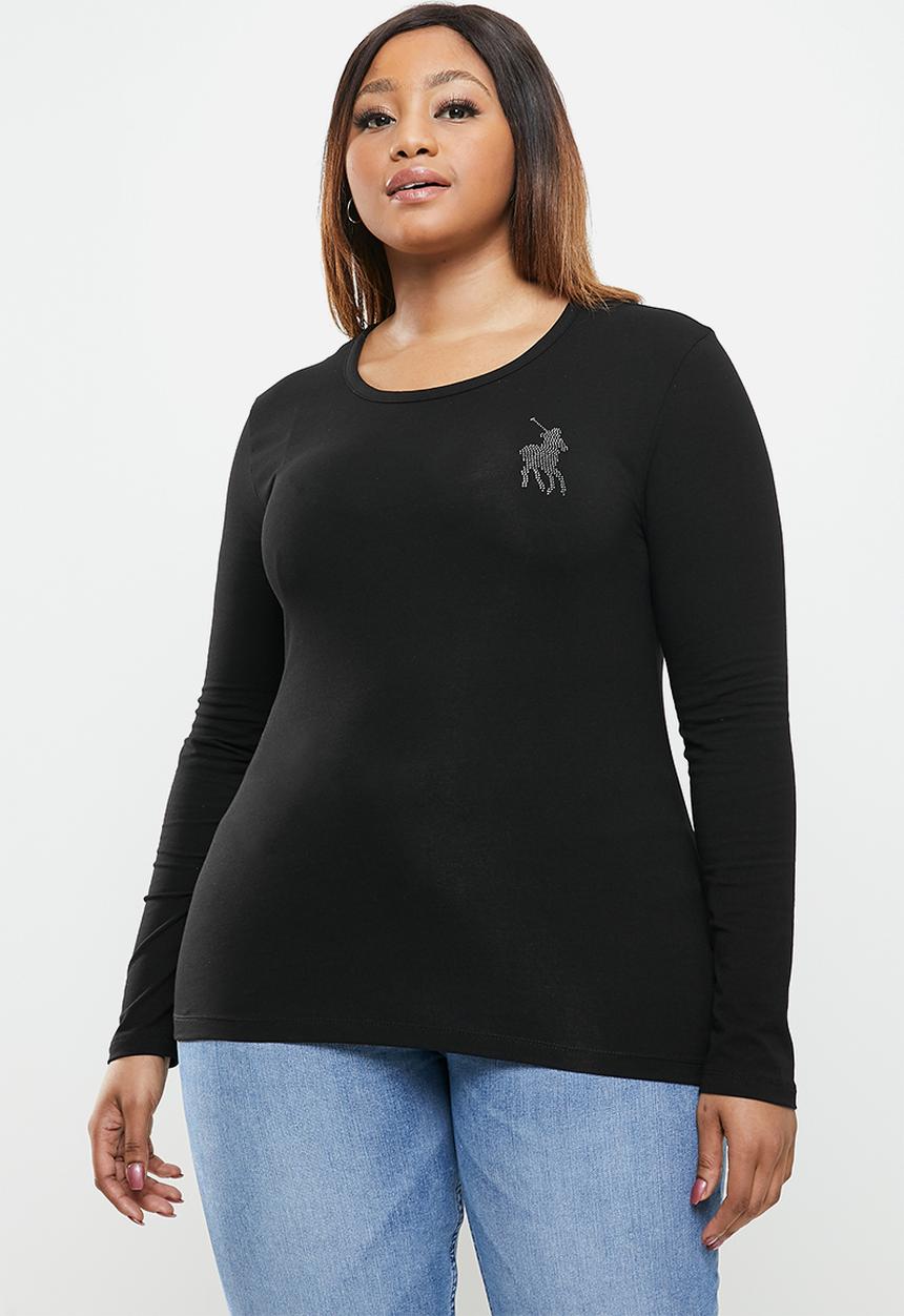 POLO - Plus tiffany long sleeve exclusive rhinestone t-shirt - black