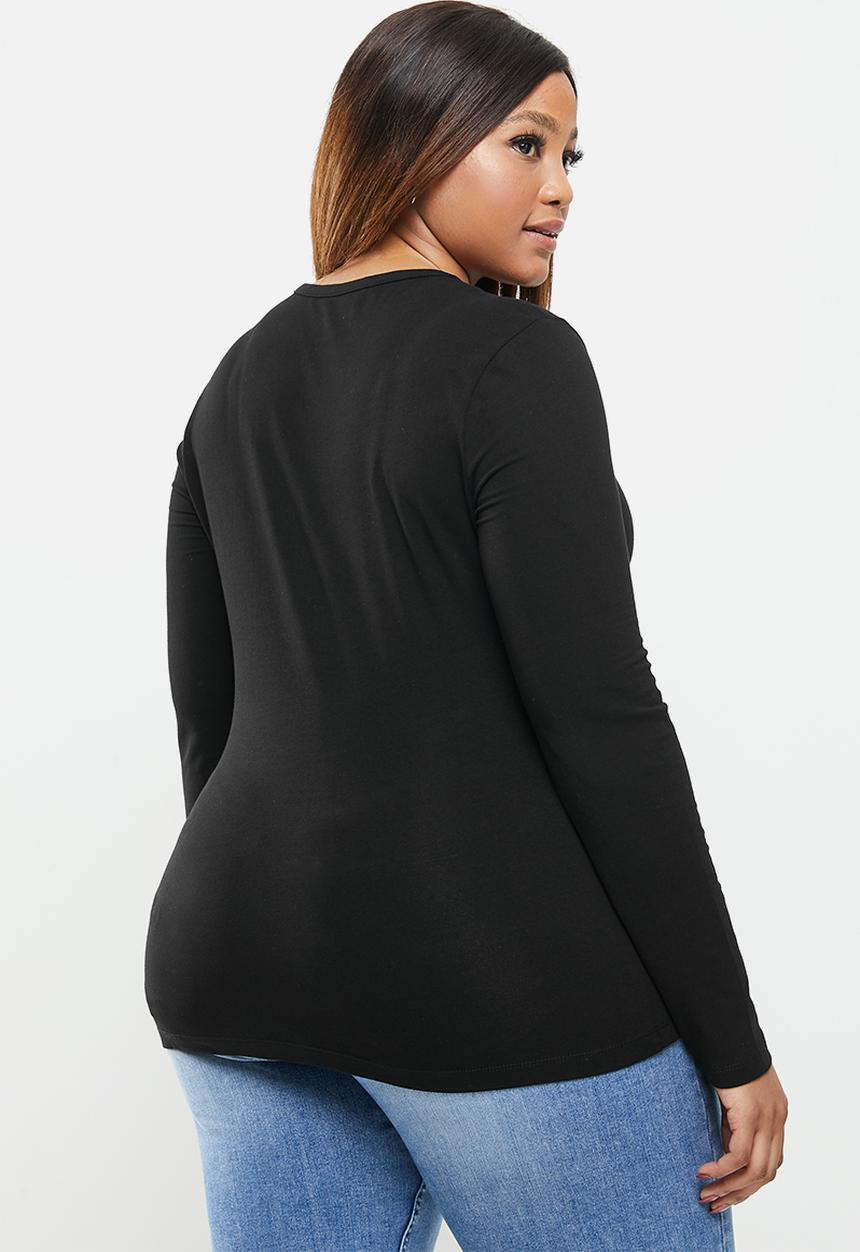 POLO - Plus tiffany long sleeve exclusive rhinestone t-shirt - black