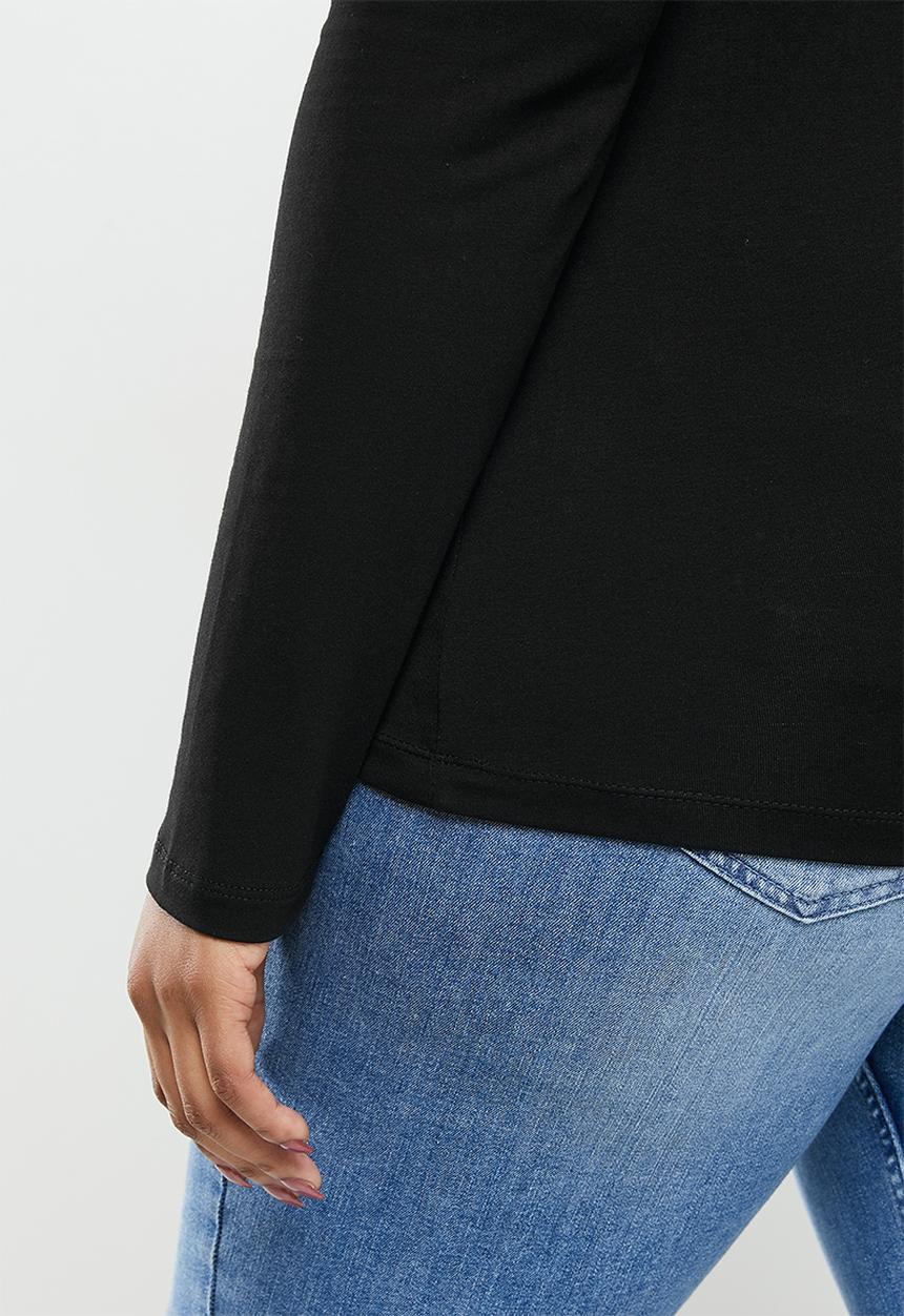 POLO - Plus tiffany long sleeve exclusive rhinestone t-shirt - black