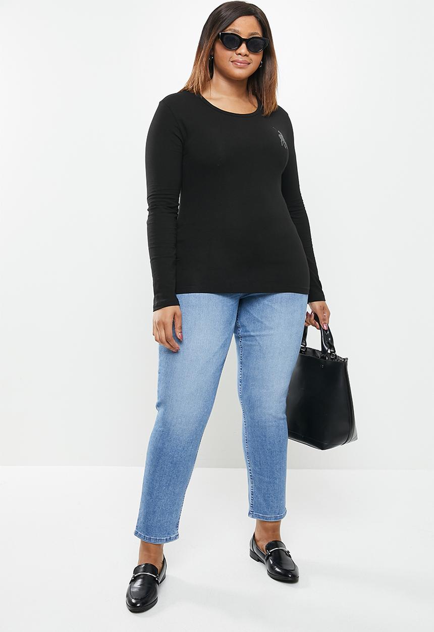 POLO - Plus tiffany long sleeve exclusive rhinestone t-shirt - black