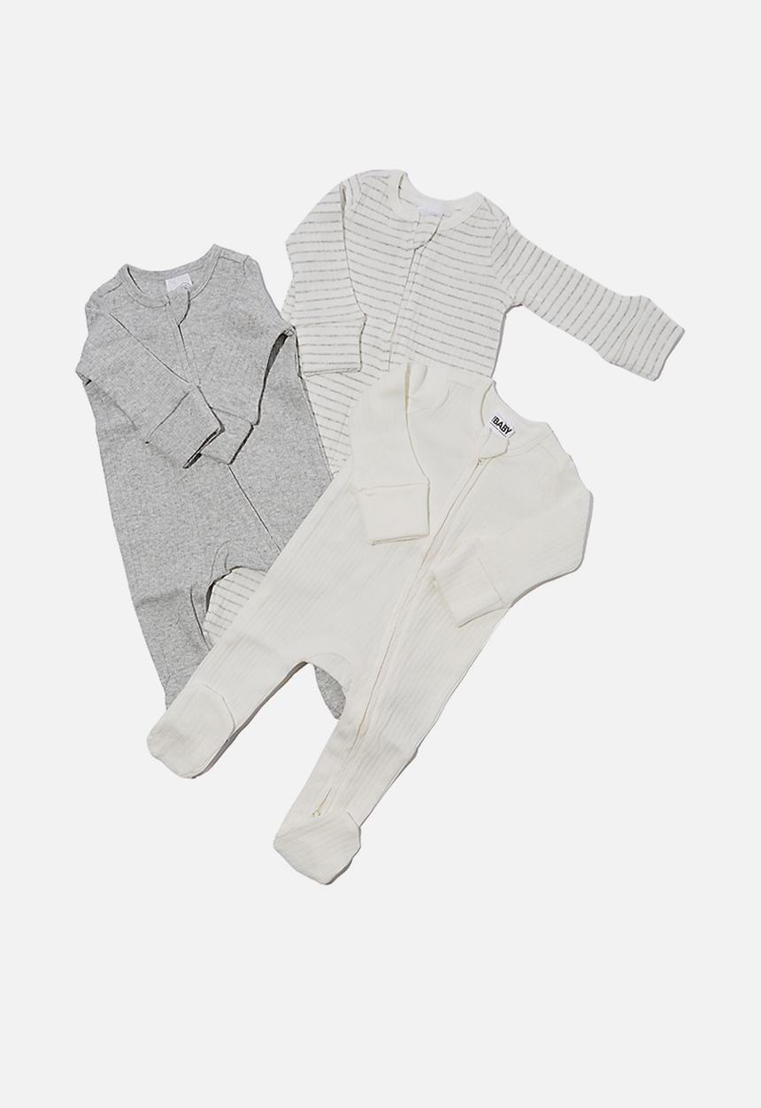 Cotton On - 3 pack organic newborn zip through rompers - grey