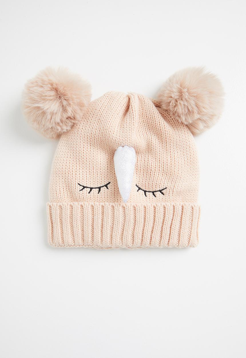 Pop Candy - Girls unicorn pom pom beanie - pink
