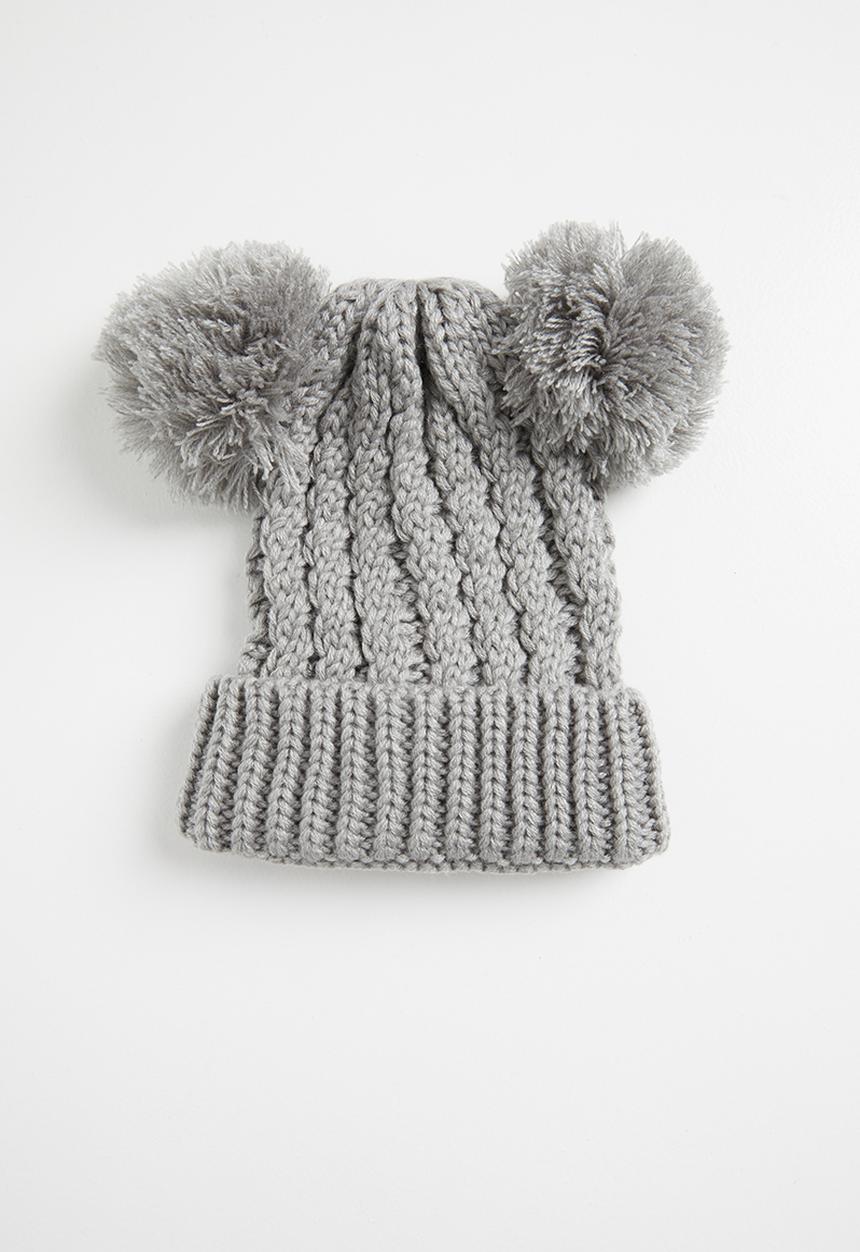 Pop Candy - Girls pom pom detail beanie - grey