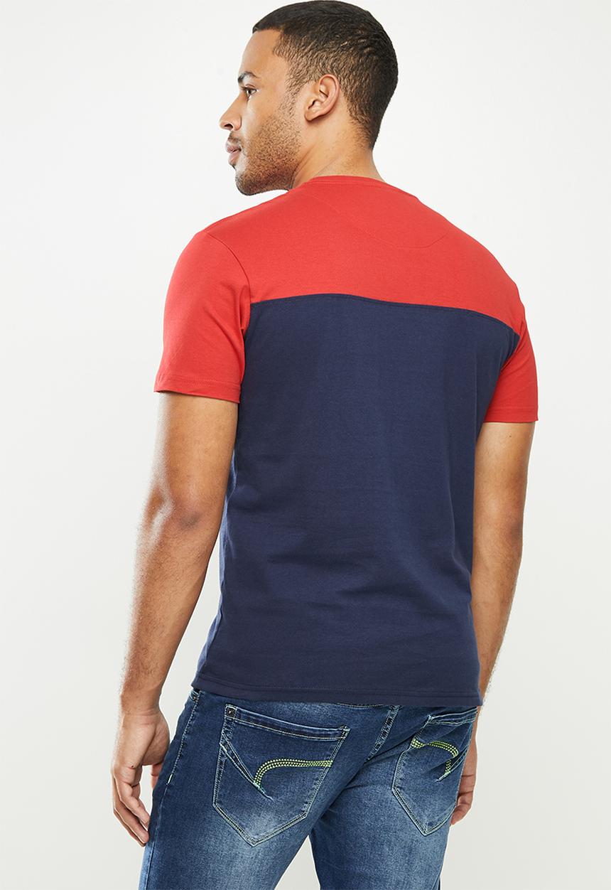 Aca Joe - Aca Joe colour blocked 88 T-shirt - red & navy