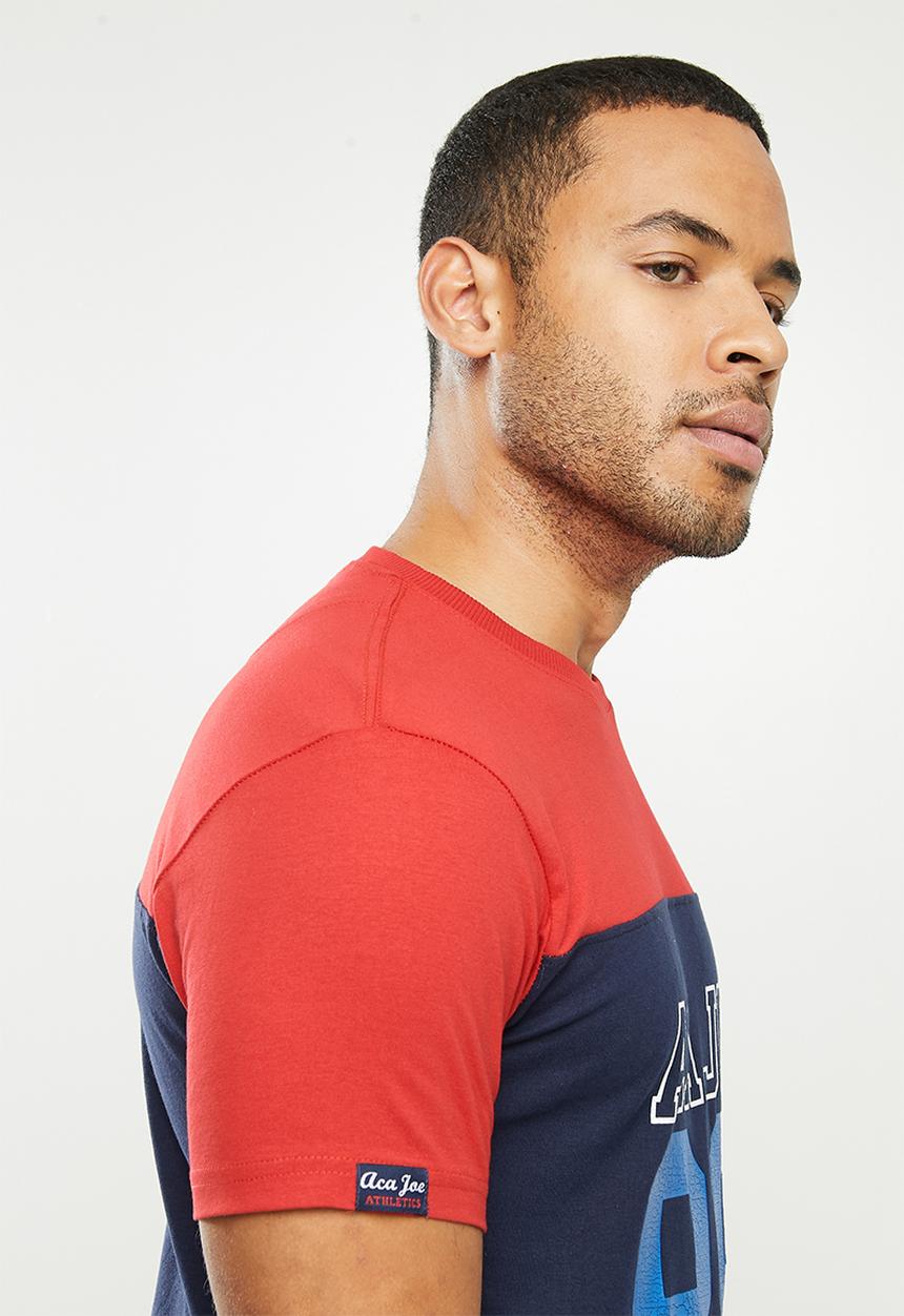 Aca Joe - Aca Joe colour blocked 88 T-shirt - red & navy