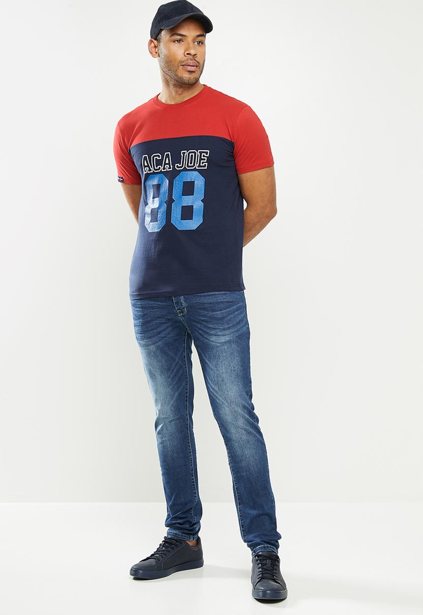 Aca Joe - Aca Joe colour blocked 88 T-shirt - red & navy