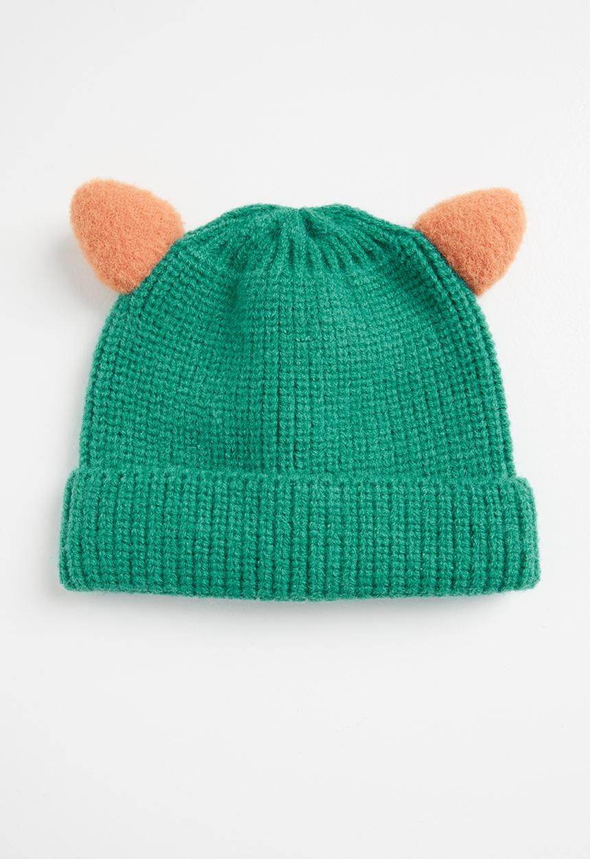 Pop Candy - Ear detail turn up beanie - green & orange 