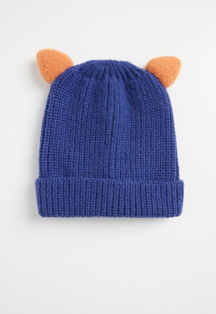 Pop Candy - Ear detail turn up beanie - blue & orange 