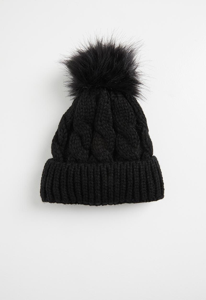 Pop Candy - Girls pom pom beanie - black