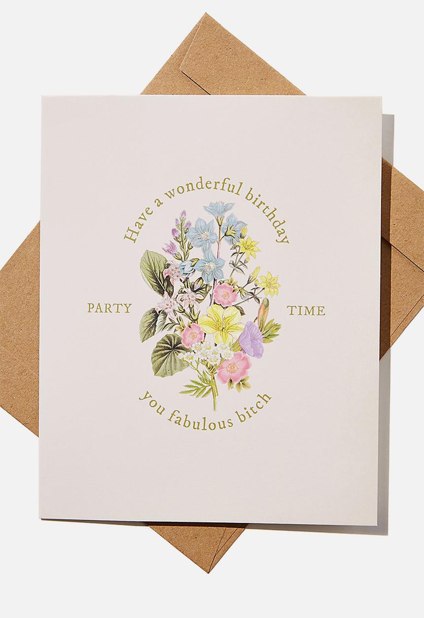 Typo - Funny birthday card-wonderful birthday bitch floral bunch!
