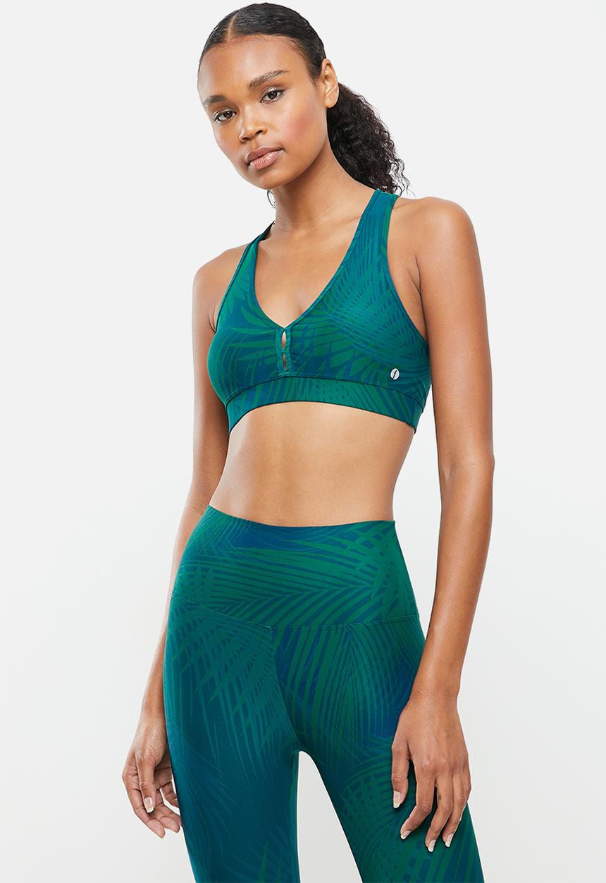 Fitgymwear - Tropical palm preto crop - green