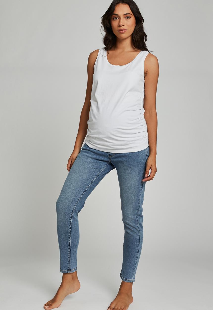 Cotton On - Maternity cropped skinny jean over belly - jetty blue