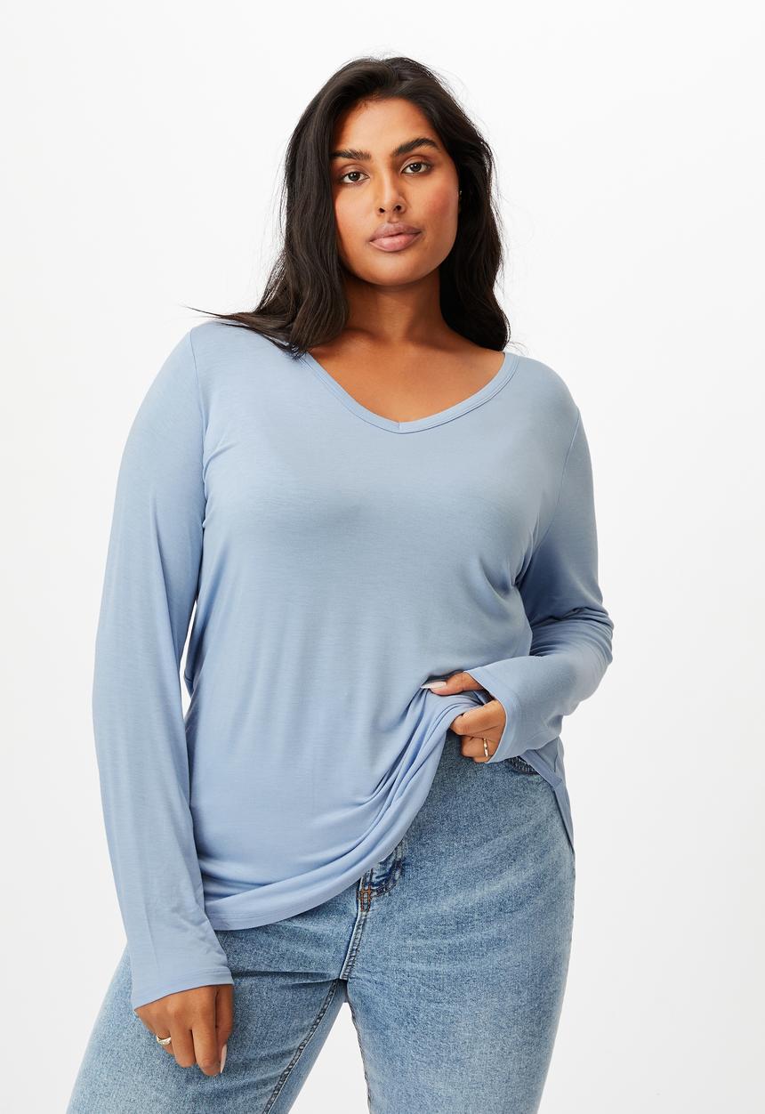 Cotton On - Curve karly long sleeve top - dusk blue