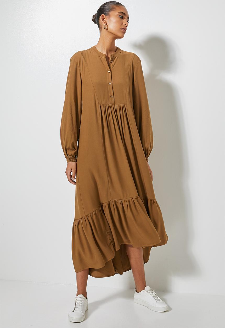 Superbalist - Mandarin collar tiered dress - tan
