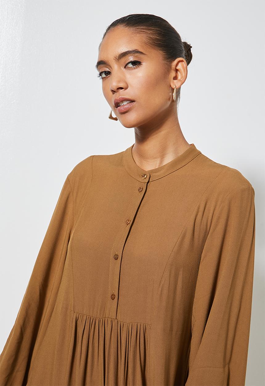 Superbalist - Mandarin collar tiered dress - tan