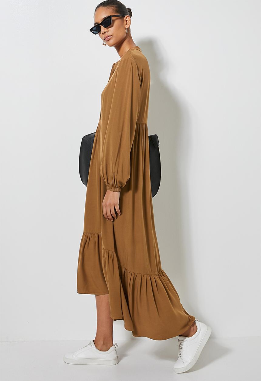 Superbalist - Mandarin collar tiered dress - tan
