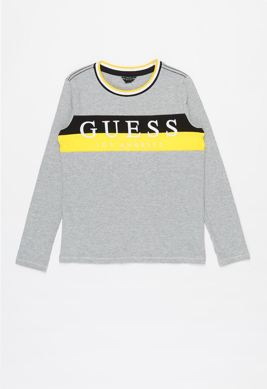 GUESS - Guess long sleeve stripe crew tee - grey