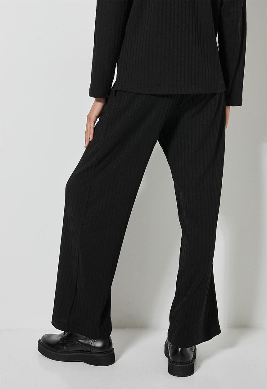 Superbalist - Knit rib wide leg - black