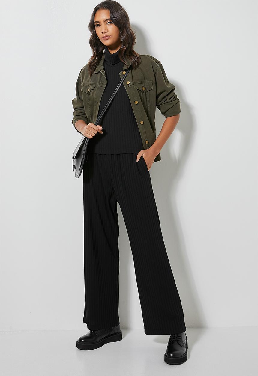 Superbalist - Knit rib wide leg - black