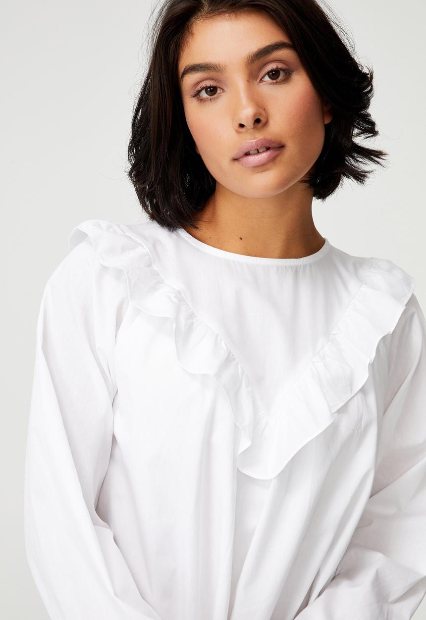 Cotton On - Woven juliet long sleeve mini dress - white
