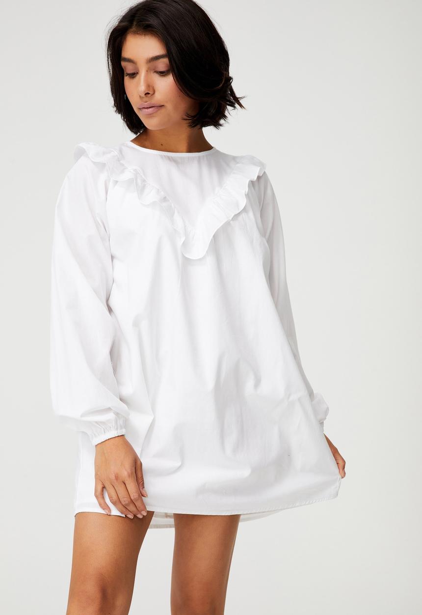 Cotton On - Woven juliet long sleeve mini dress - white